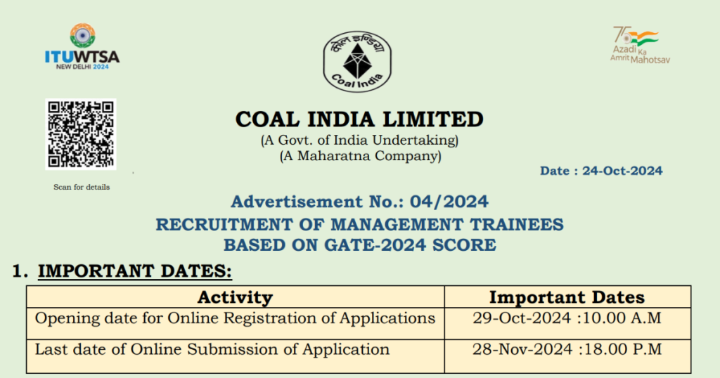 Coal India Limited Requirements, कोल इंडिया भर्ती 2024: सुनहरा मौका न गंवाएं